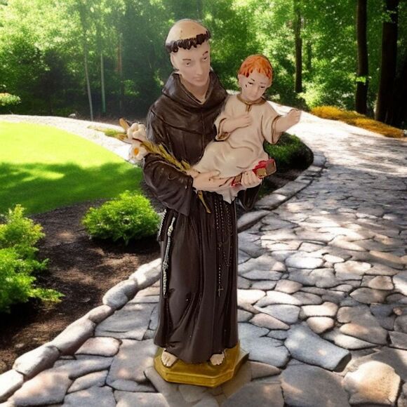 Pasquini St Anthony With Baby Jesus Hand Painted Figure Made in Italy Vintage - Picture 1 of 16
